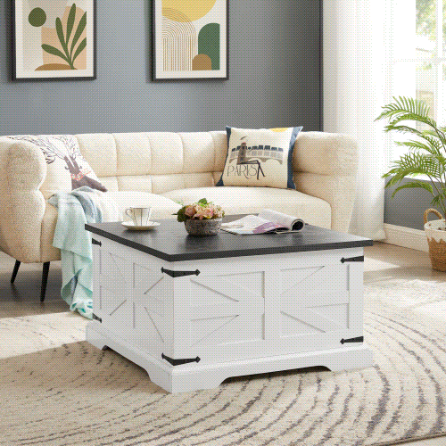 Square Farmhouse Coffee Table with Large Hidden Storage Compartment