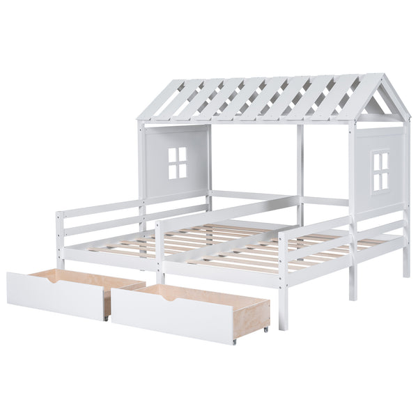 Twin Size House Platform Beds with Two Drawers