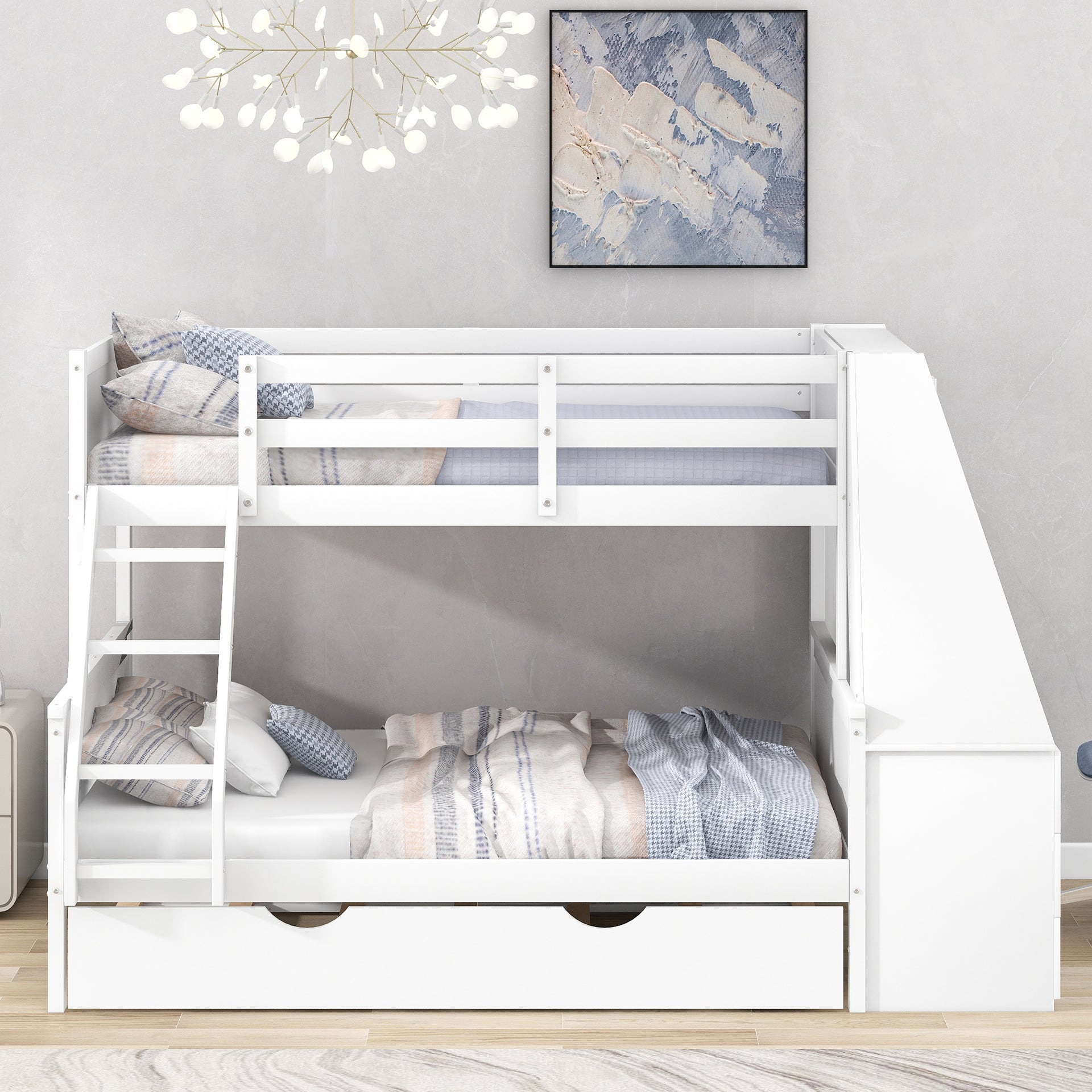 Twin over Full Bunk Bed with Built-in Desk And Trundle