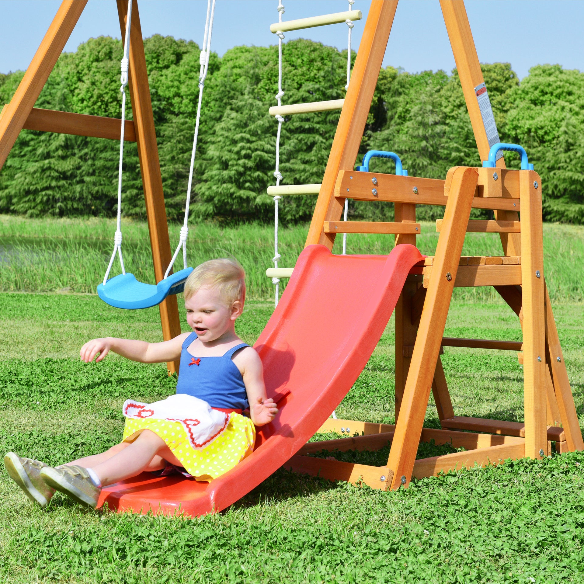 Wooden Outdoor Activity Playground Playset Swing with Slide