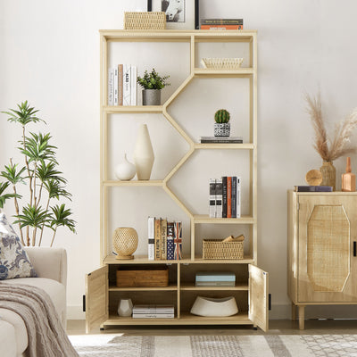 5 Tier Rattan Storage Bookcase With Cabinet