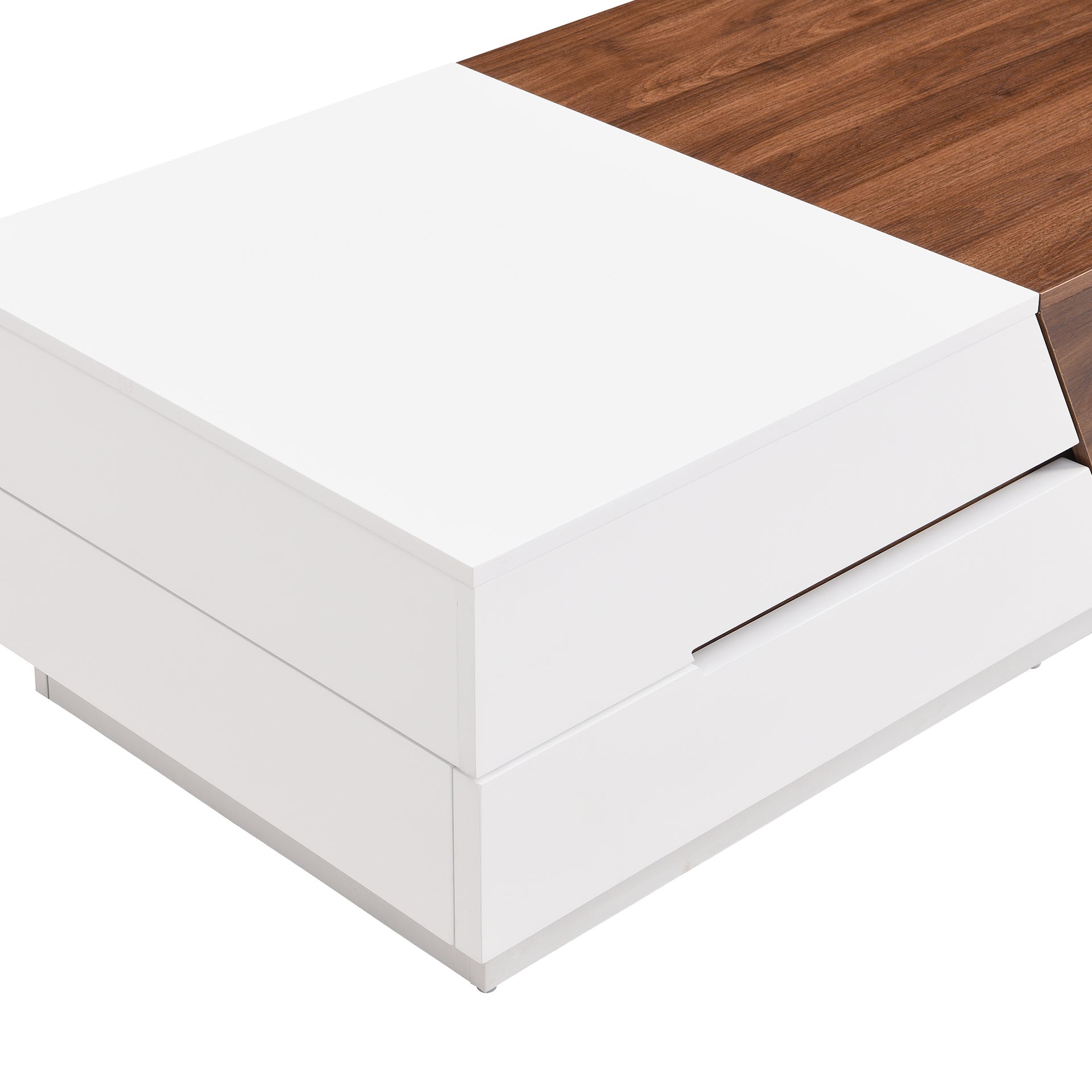 Modern Sliding Top Coffee Table with Storage in White and Walnut