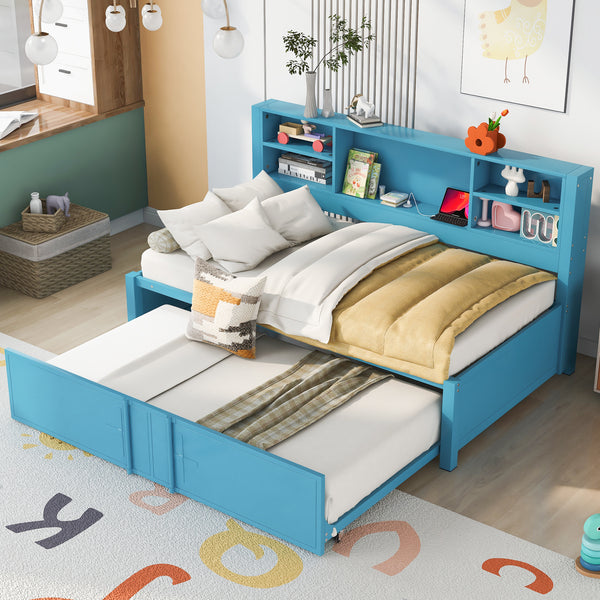 Daybed with Twin Size Trundle, Storage Shelves and USB Ports