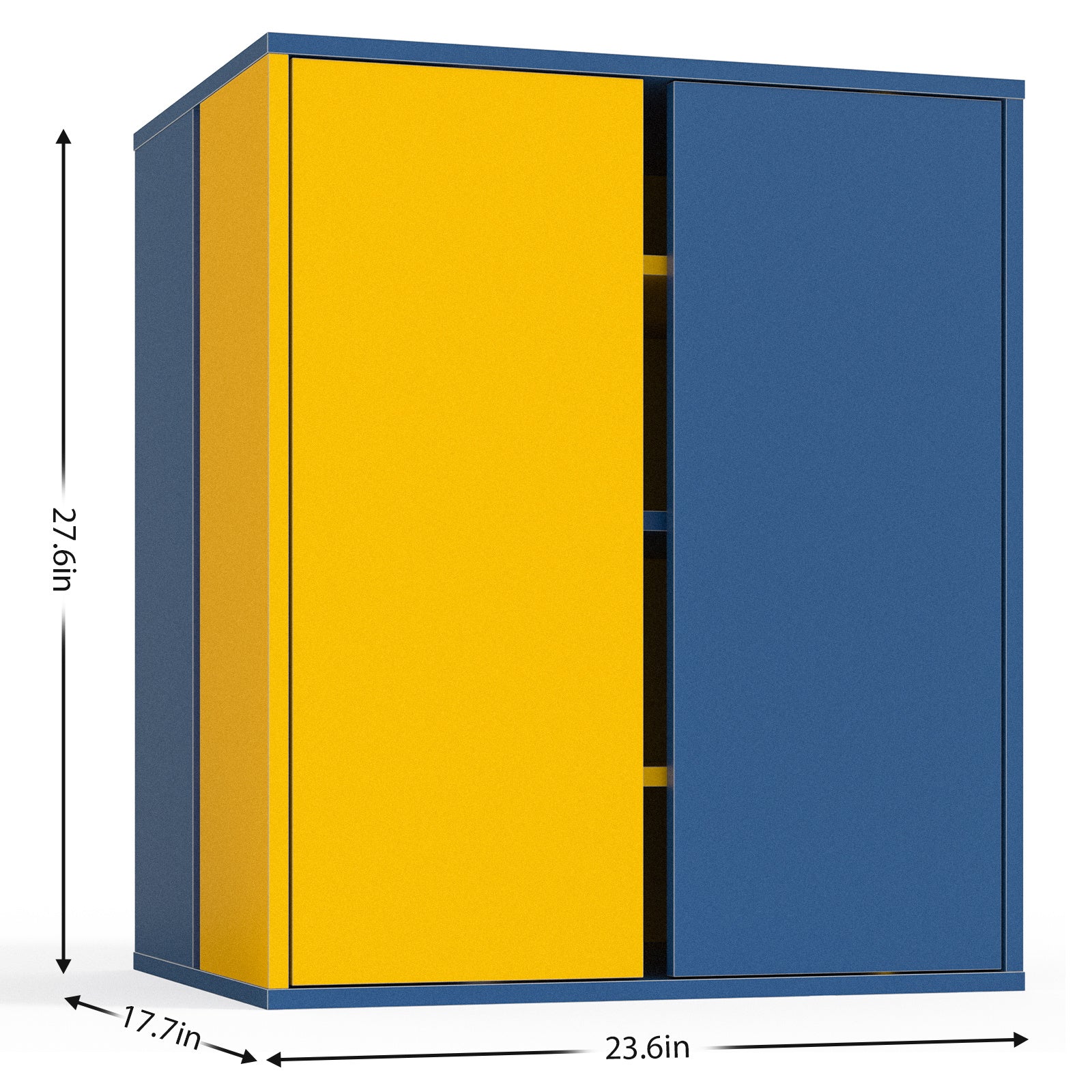 Modern Storage Cabinet with 3 Adjustable Shelves, Yellow and Blue