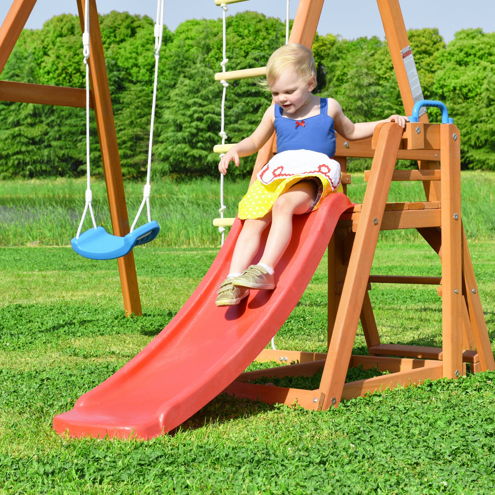 Wooden Outdoor Activity Playground Playset Swing with Slide