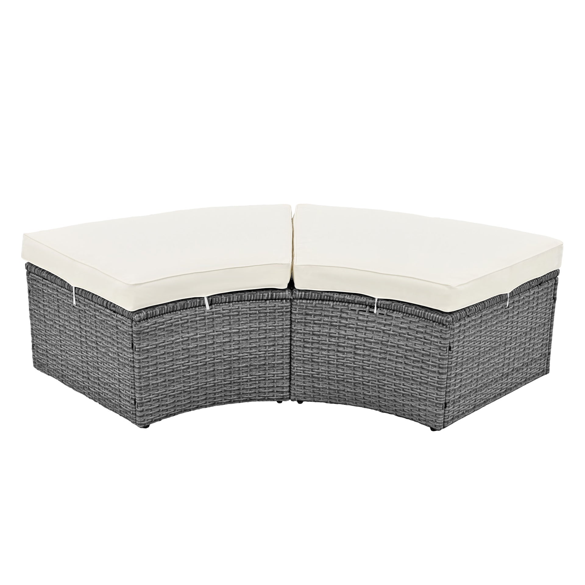 5-Piece Round Rattan Sectional Daybed with Liftable Table