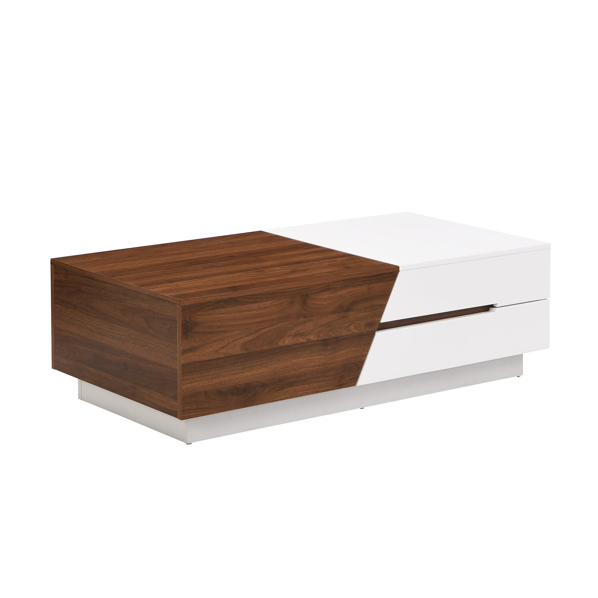 Modern Sliding Top Coffee Table with Storage in White and Walnut