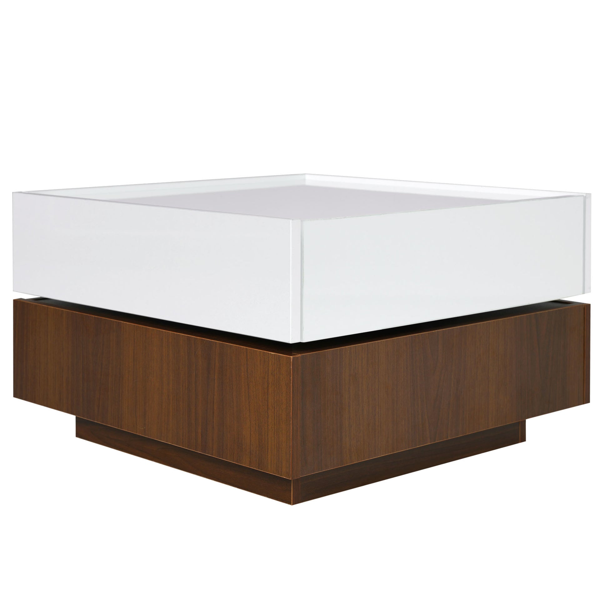 Multi-functional Square 360°Rotating High Gloss Coffee Table with 2 Drawers, White