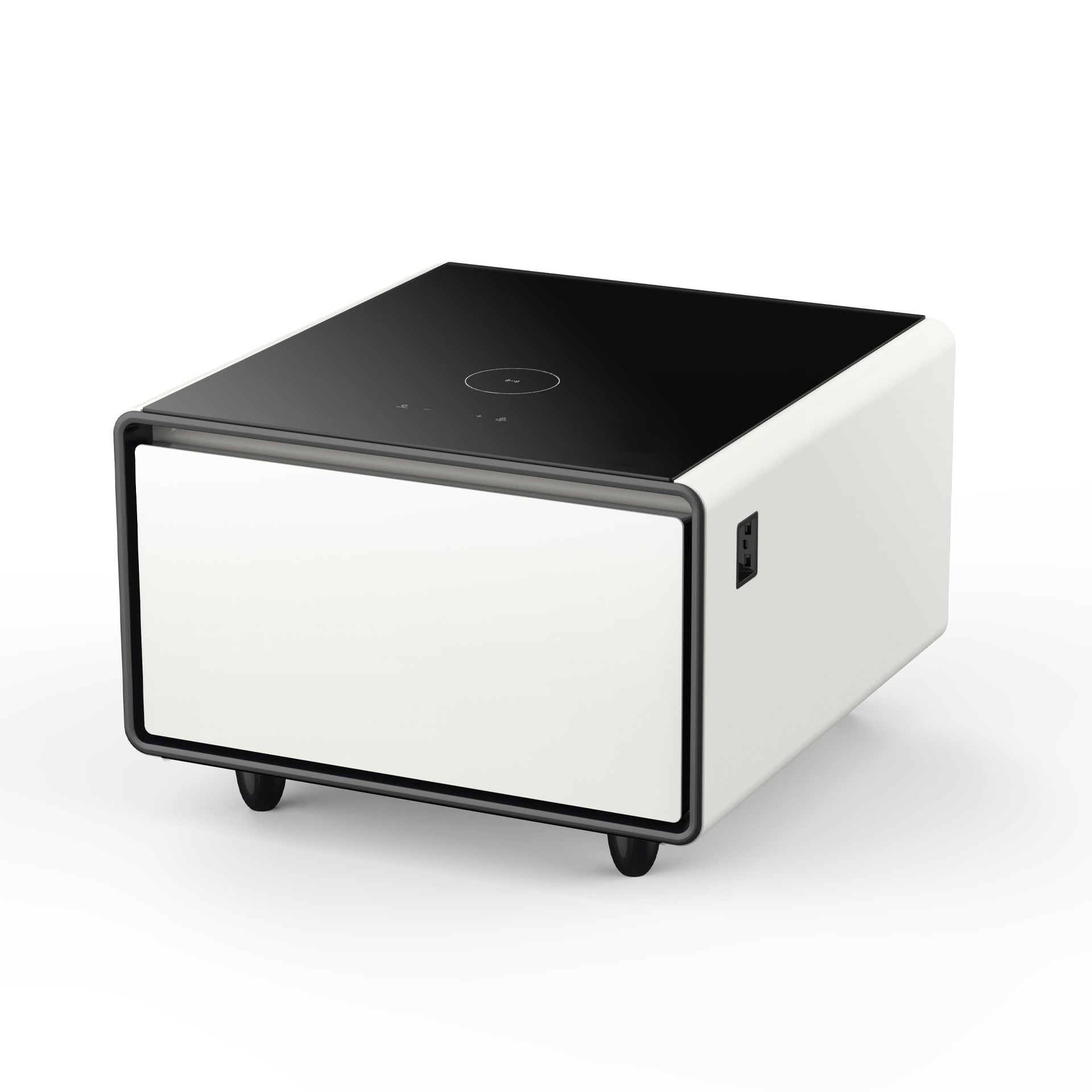 Modern Smart Side Table with Built-in Fridge and Wireless Charging, White