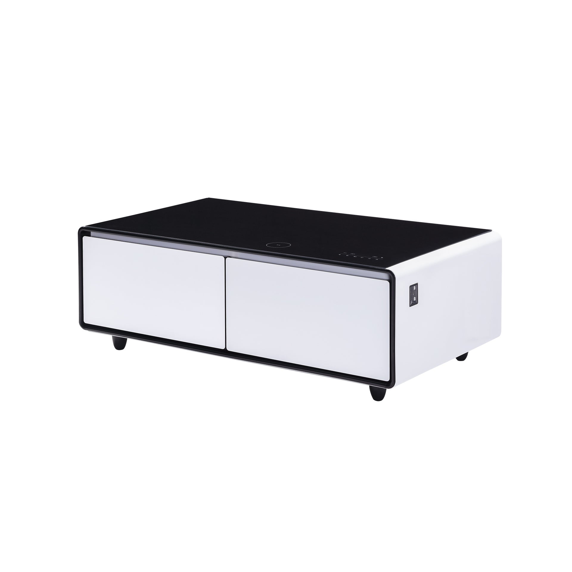 Modern Smart Coffee Table with Built-in Fridge, Wireless Charging and Bluetooth Speaker, White