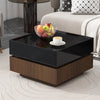 Multi-functional Square 360°Rotating High Gloss Coffee Table with 2 Drawers, Black