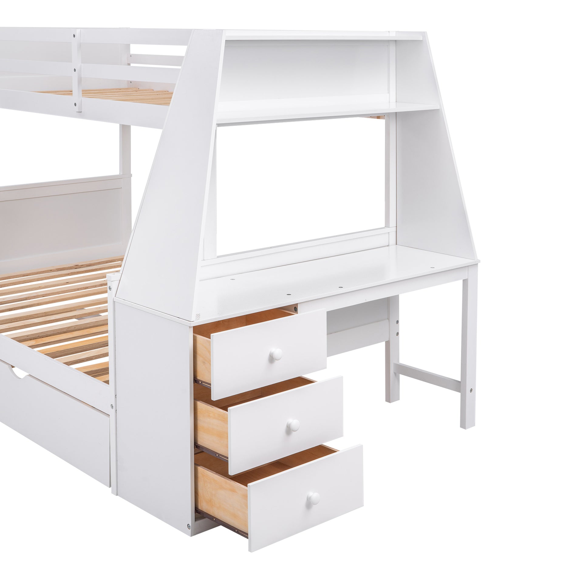 Twin over Full Bunk Bed with Built-in Desk And Trundle