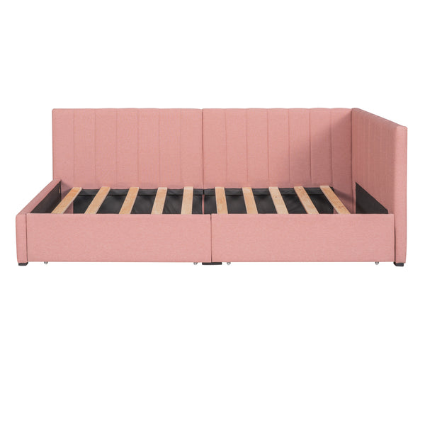 Linen Upholstered Twin Size Daybed with 2 Storage Drawers, Pink