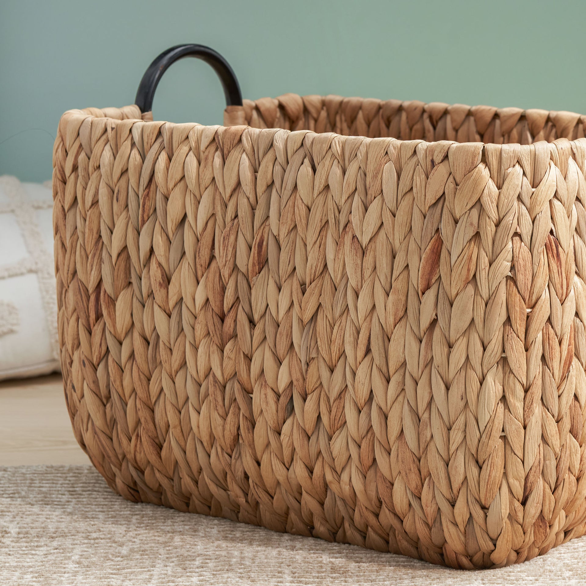 Rectangular Woven Wicker Basket with Handles