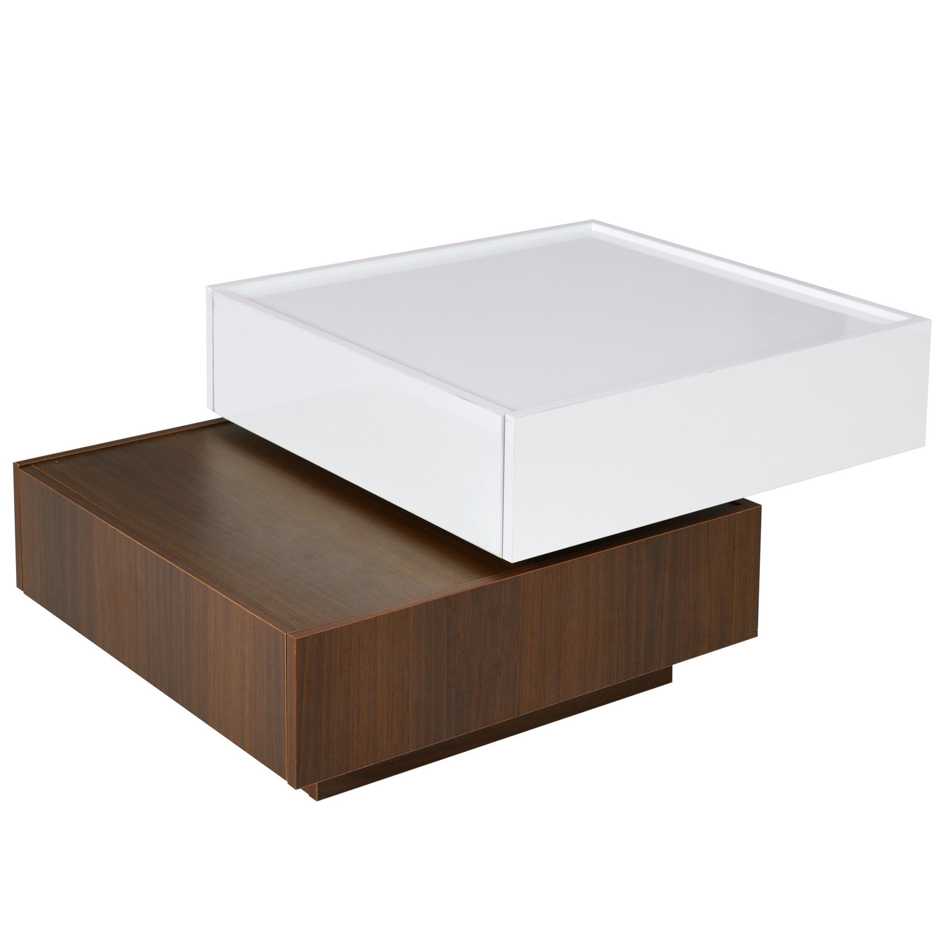 Multi-functional Square 360°Rotating High Gloss Coffee Table with 2 Drawers, White