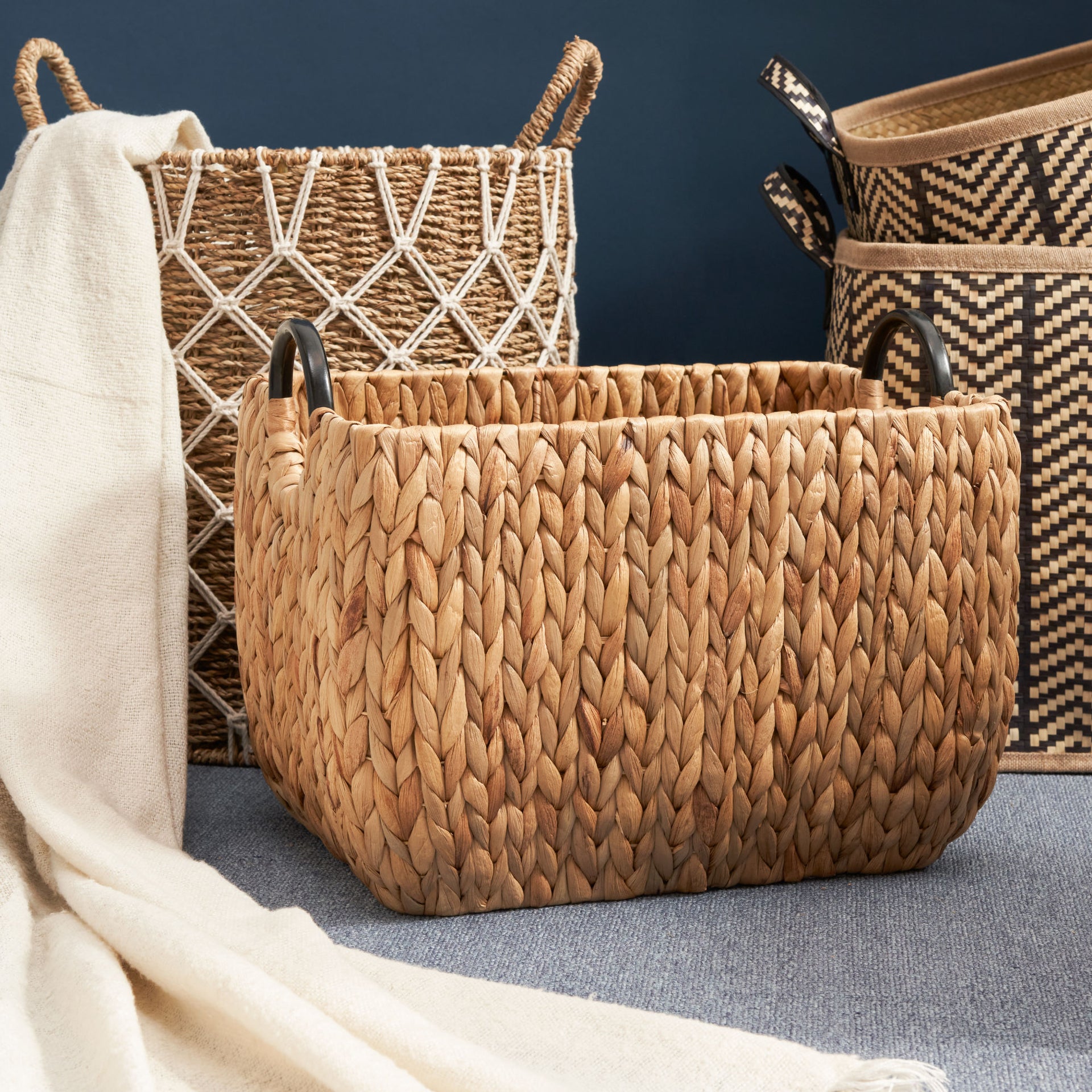 Rectangular Woven Wicker Basket with Handles