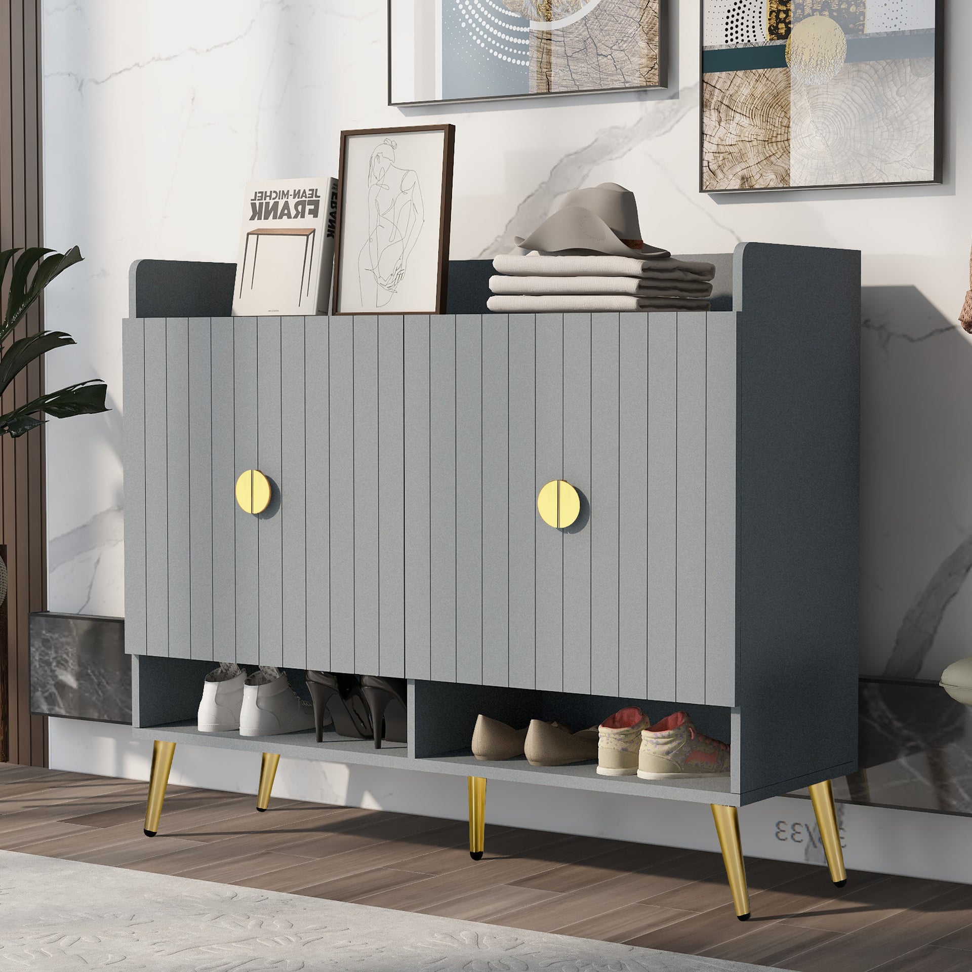 Shoe Storage Cabinet, Gray