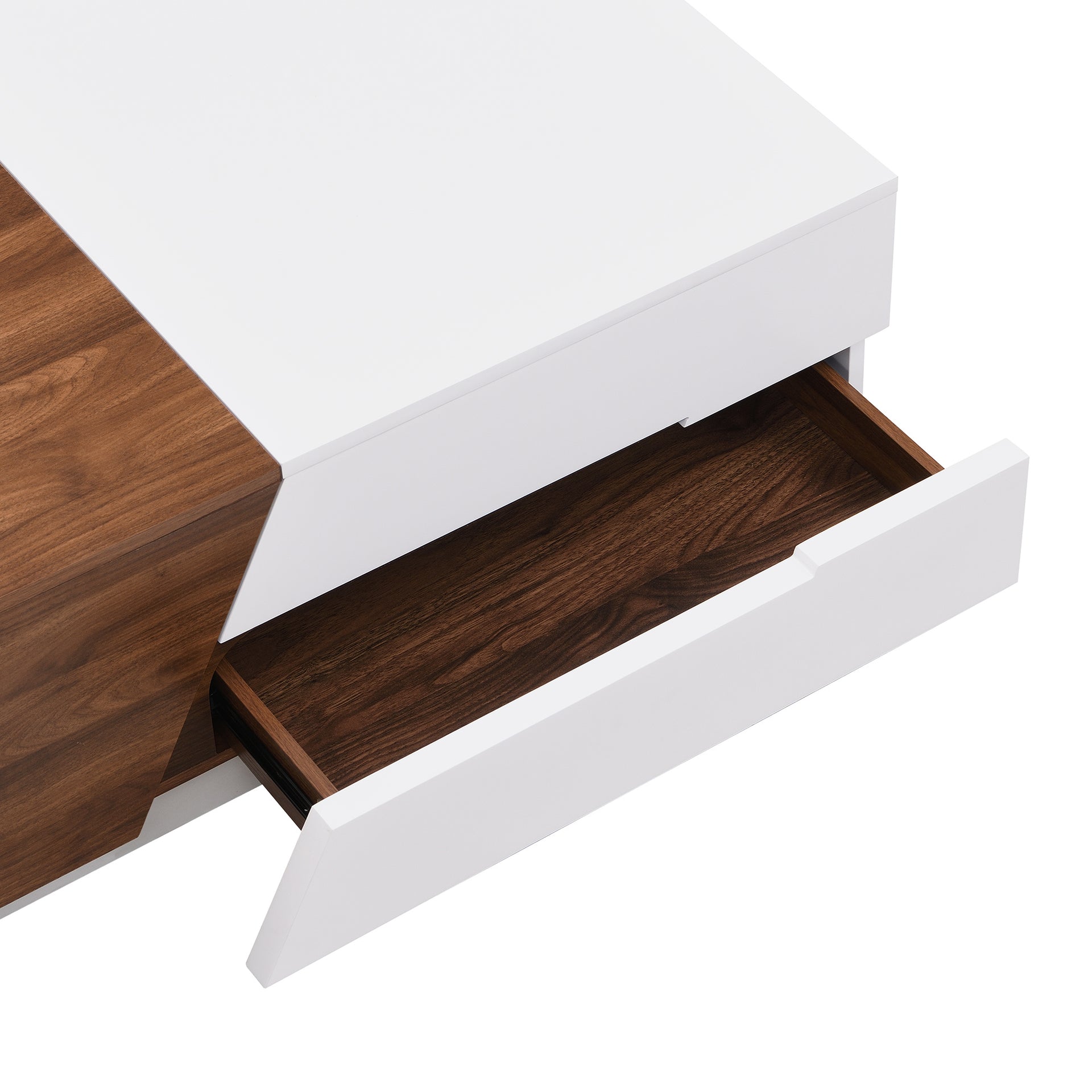 Modern Sliding Top Coffee Table with Storage in White and Walnut