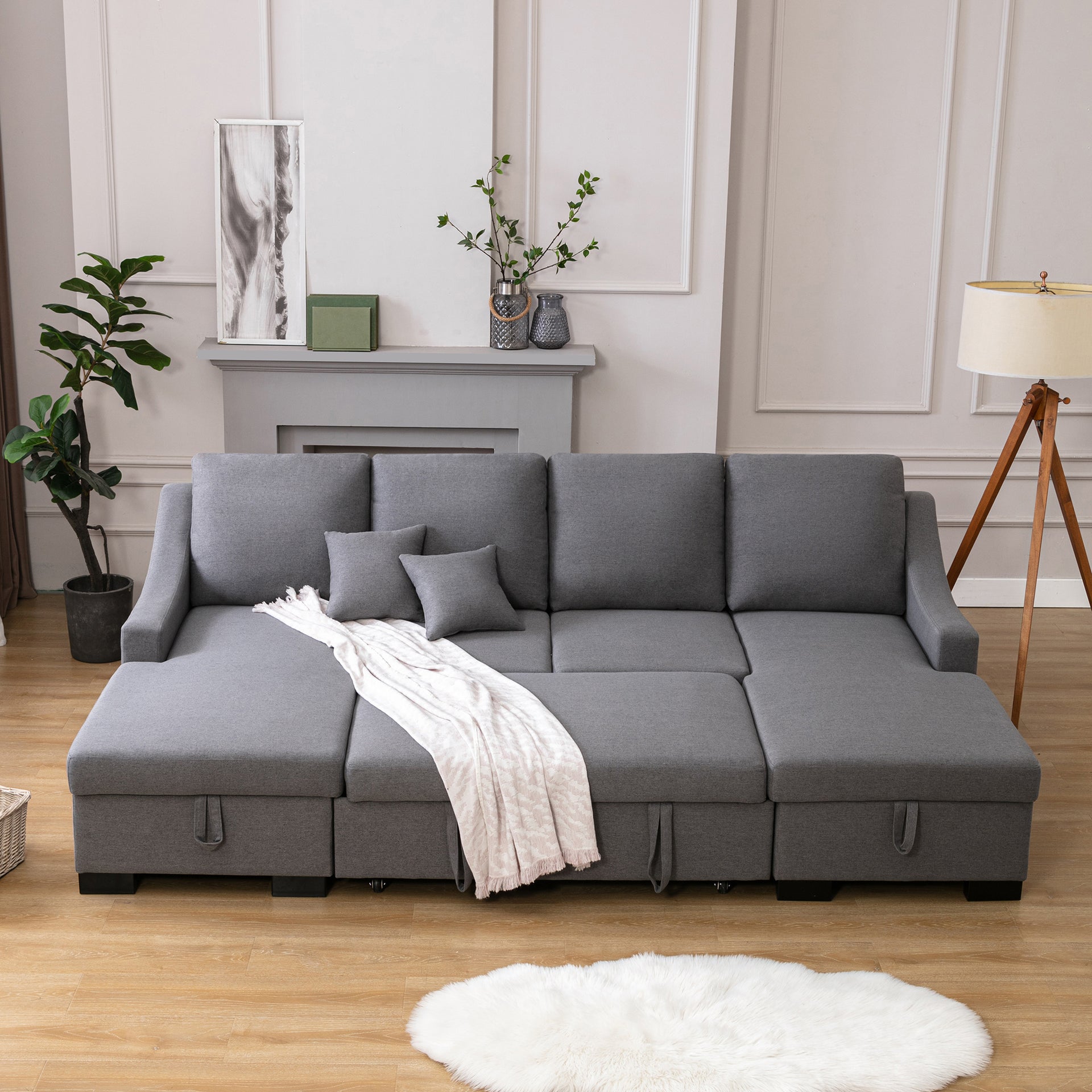 Sectional Sleeper Sofa with Double Storage Spaces