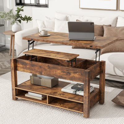 Modern Multi-Functional Lift Top Coffee Dining Table, Rustic Brown