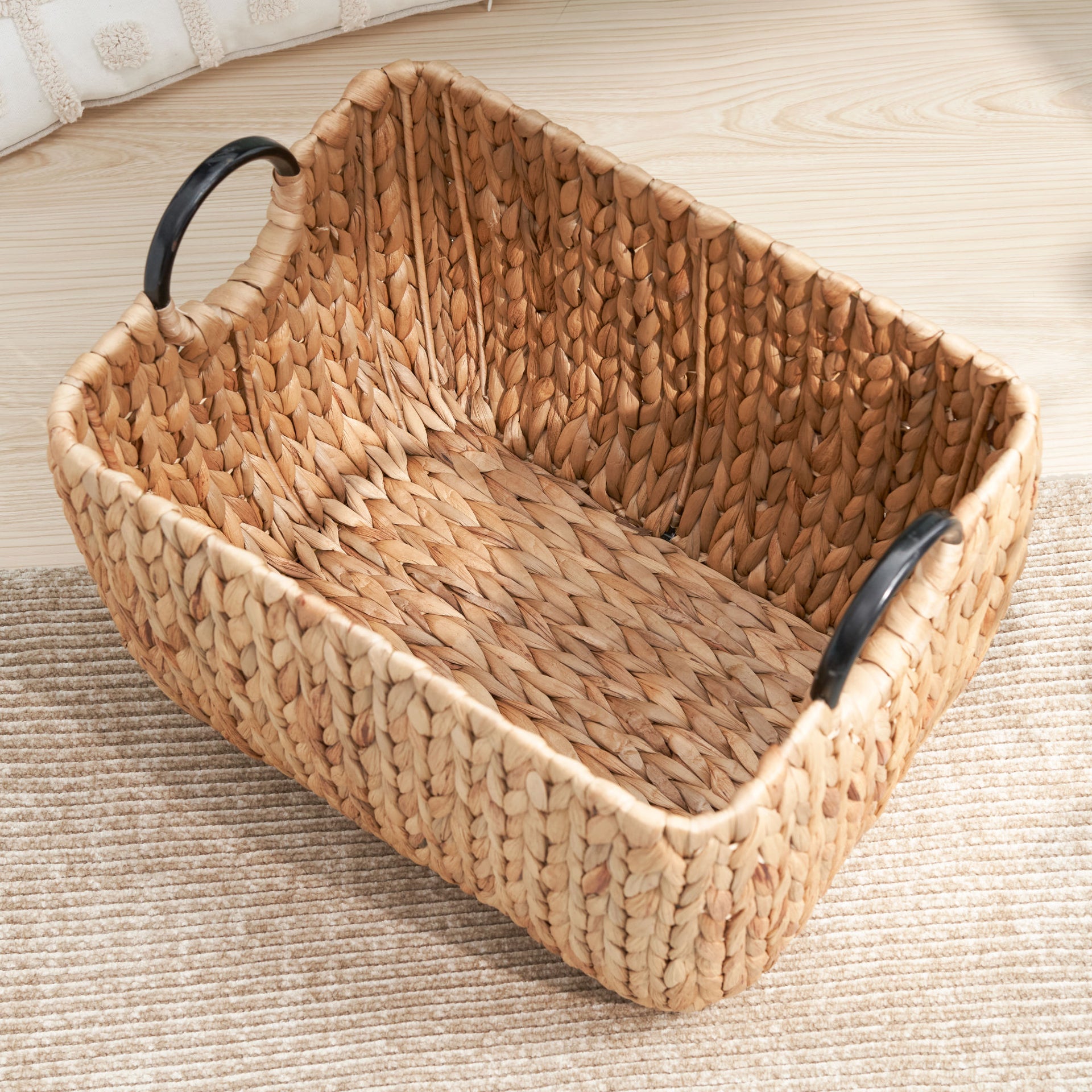 Rectangular Woven Wicker Basket with Handles