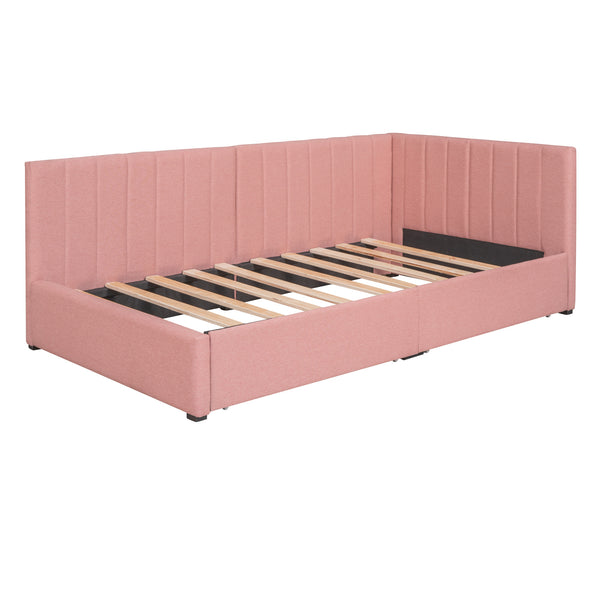 Linen Upholstered Twin Size Daybed with 2 Storage Drawers, Pink