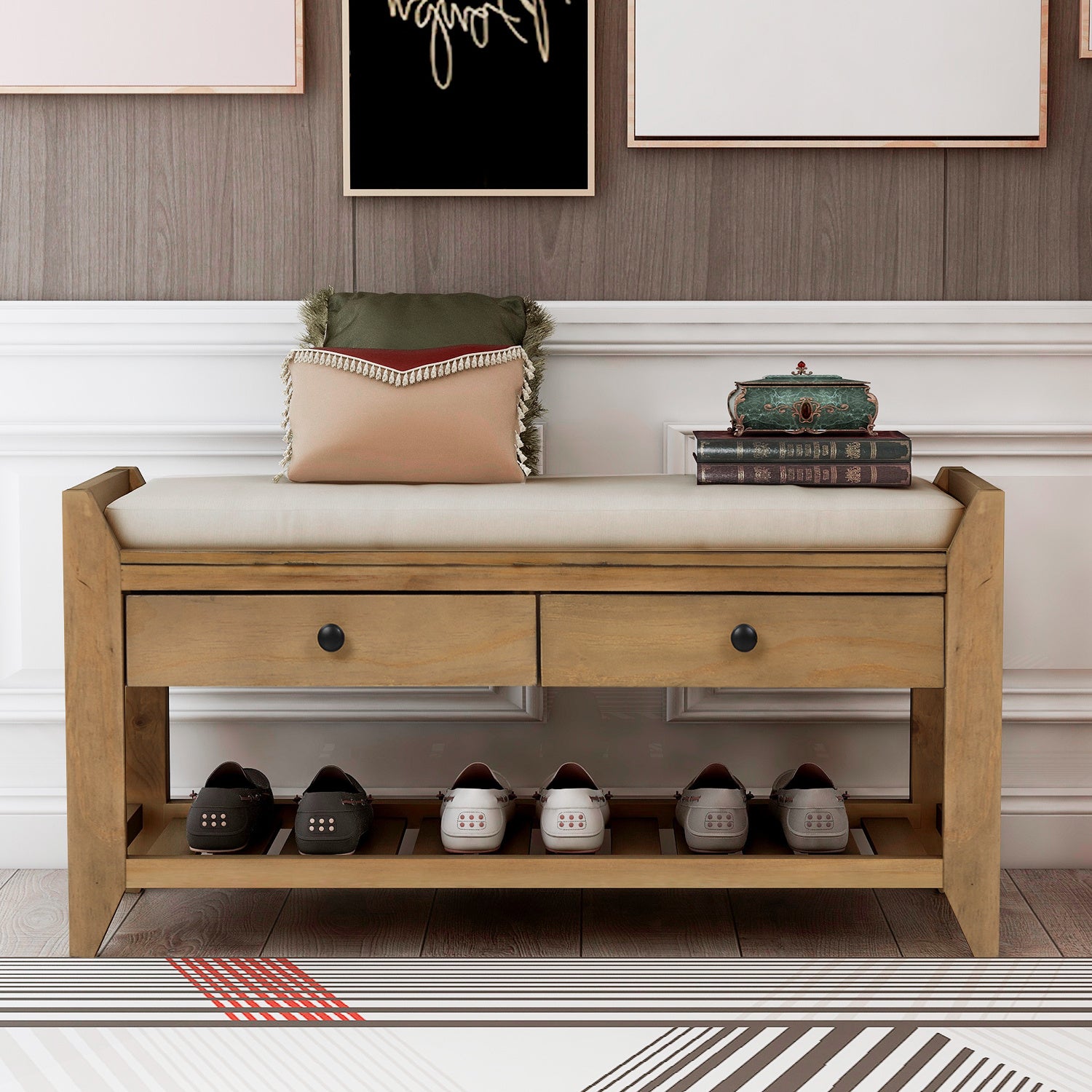 Entryway Storage Bench with Drawers