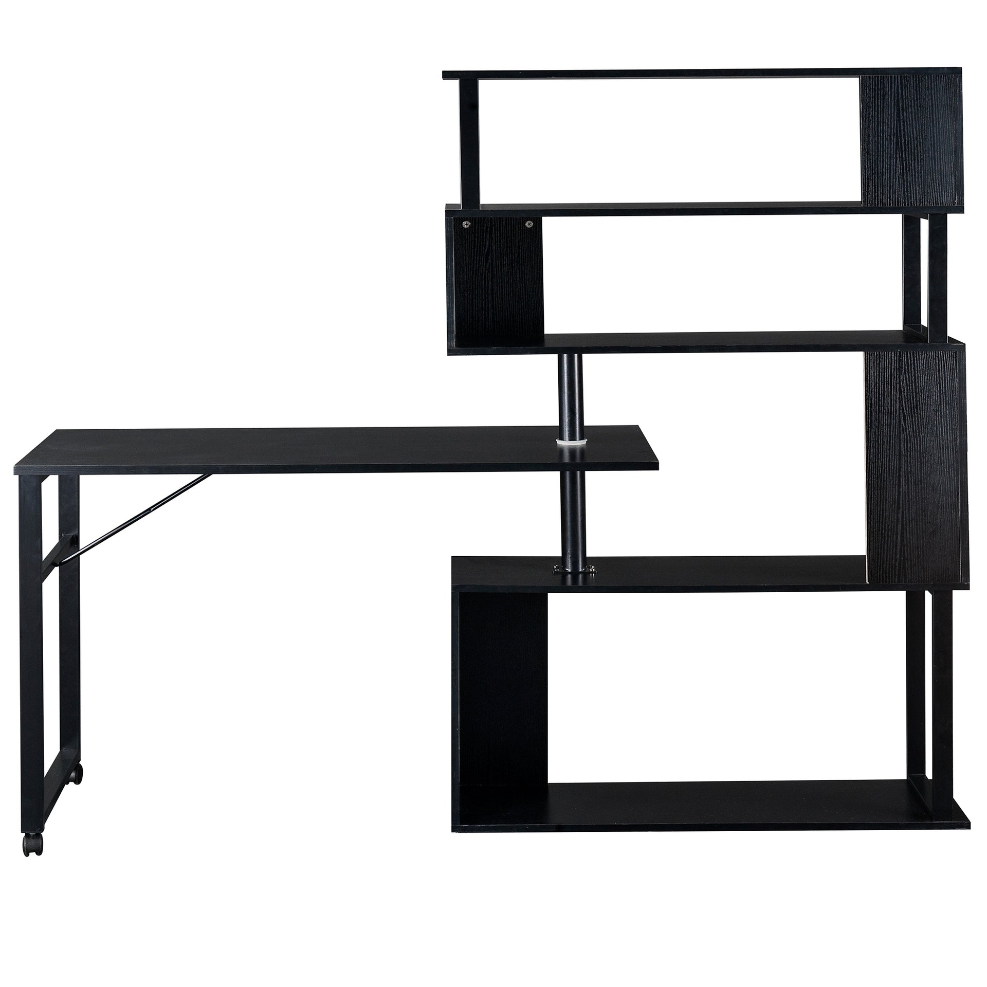 Home Office Rotating Computer Desk with 5-Tier Bookshelf