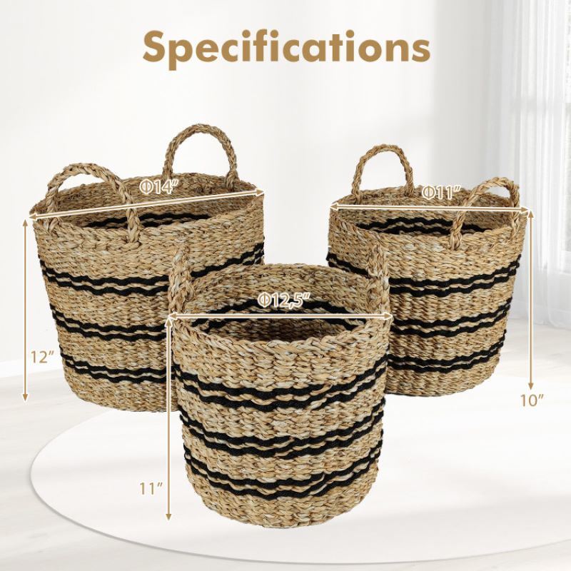 Set of 3 Stackable Storage Baskets with Handles