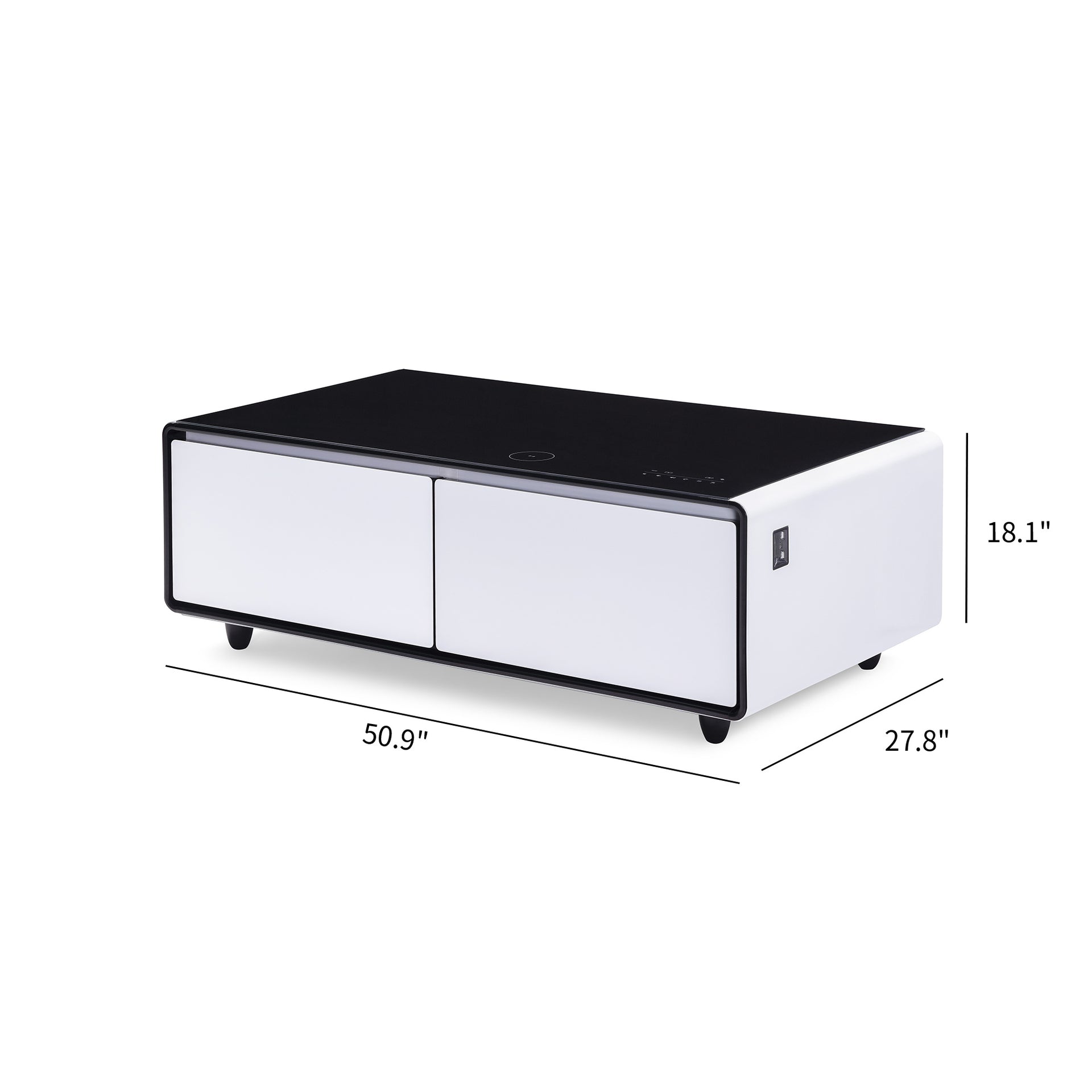 Modern Smart Coffee Table with Built-in Fridge, Wireless Charging and Bluetooth Speaker, White