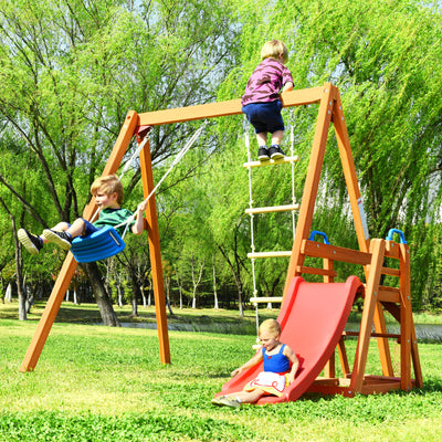 Wooden Outdoor Activity Playground Playset Swing with Slide