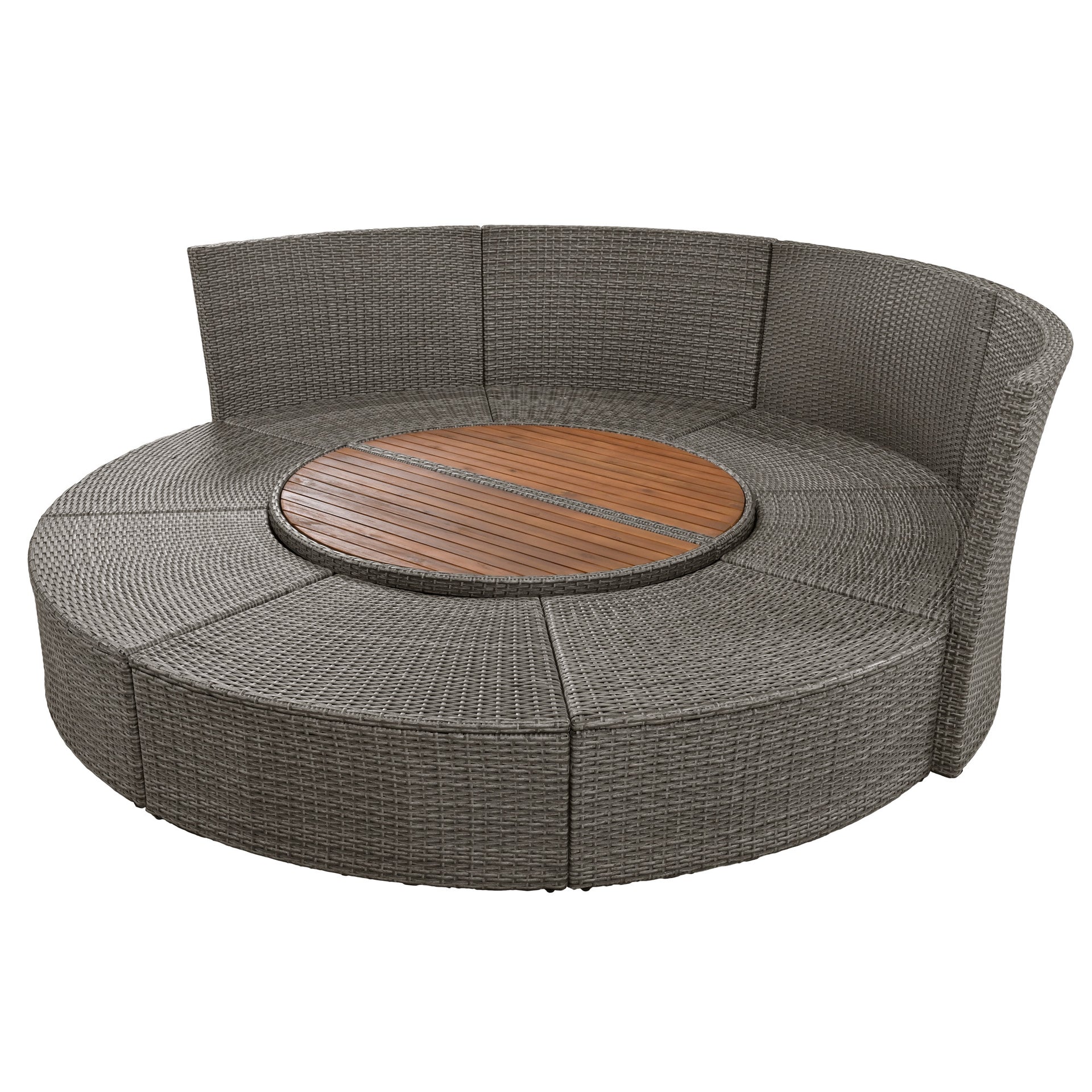 5-Piece Round Rattan Sectional Daybed with Liftable Table