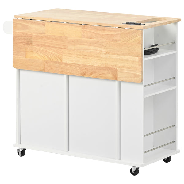 Kitchen Island Table with Storage and Power Outlet