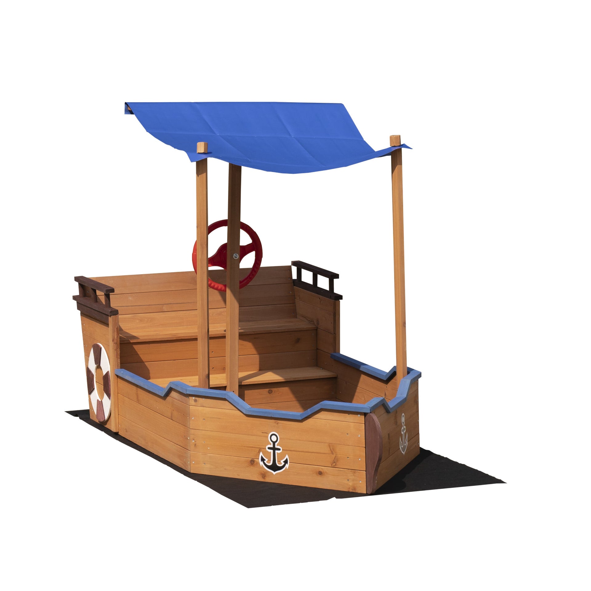 Pirate Ship Sandbox with Cover and Bench