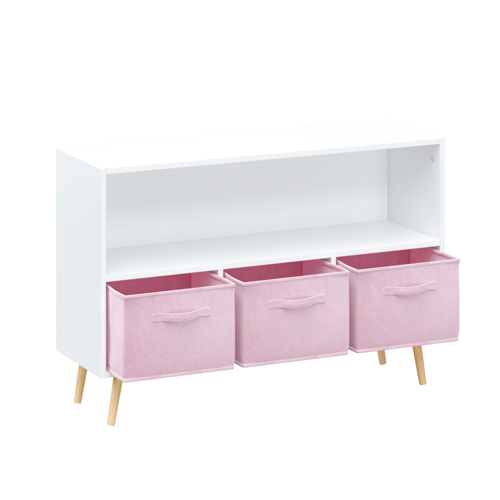 Kids Bookcase Toy Storage with Fabric Drawers, White/Pink