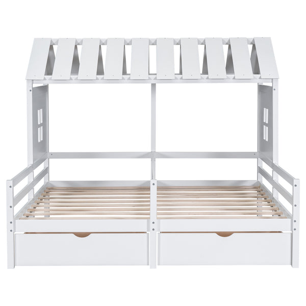 Twin Size House Platform Beds with Two Drawers