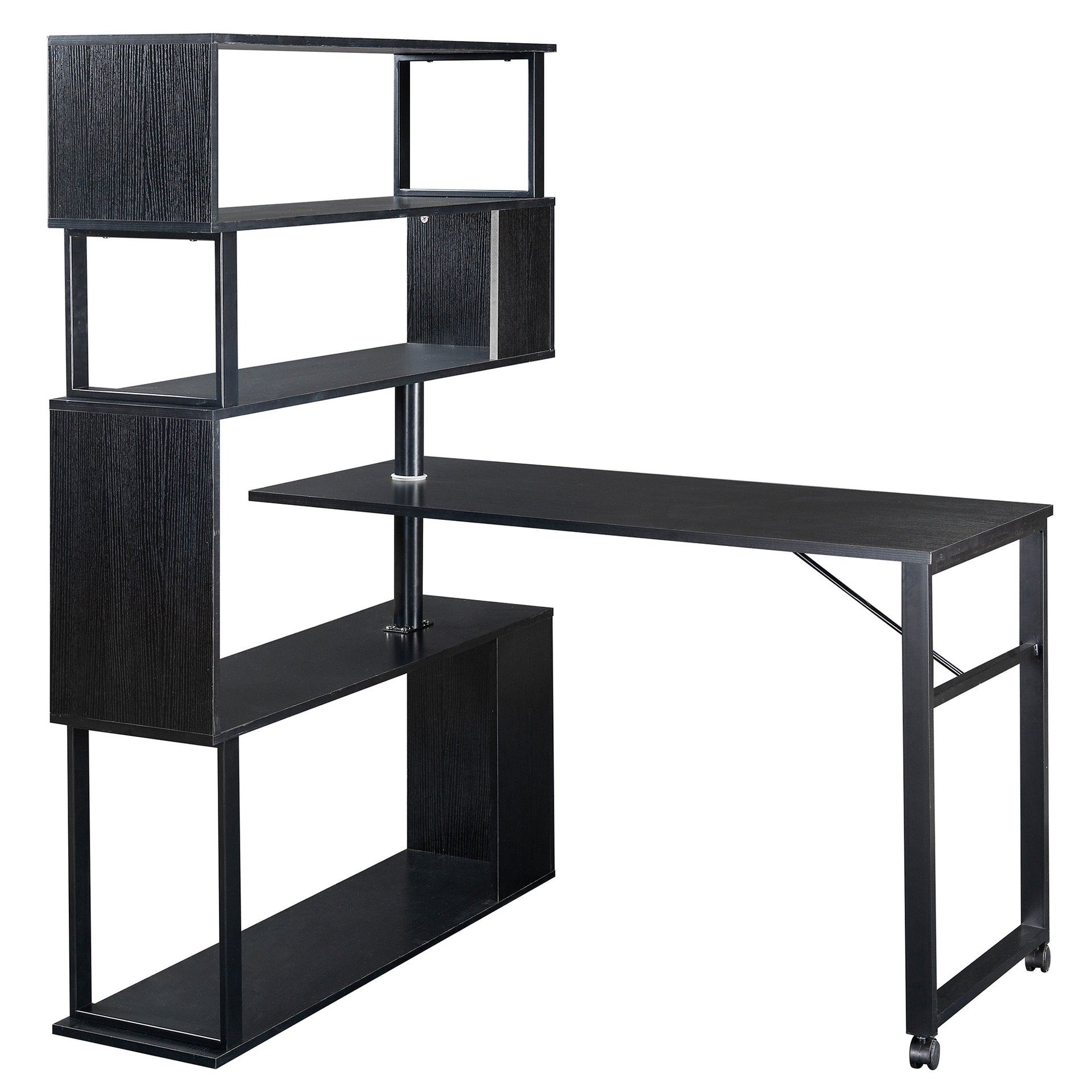 Home Office Rotating Computer Desk with 5-Tier Bookshelf