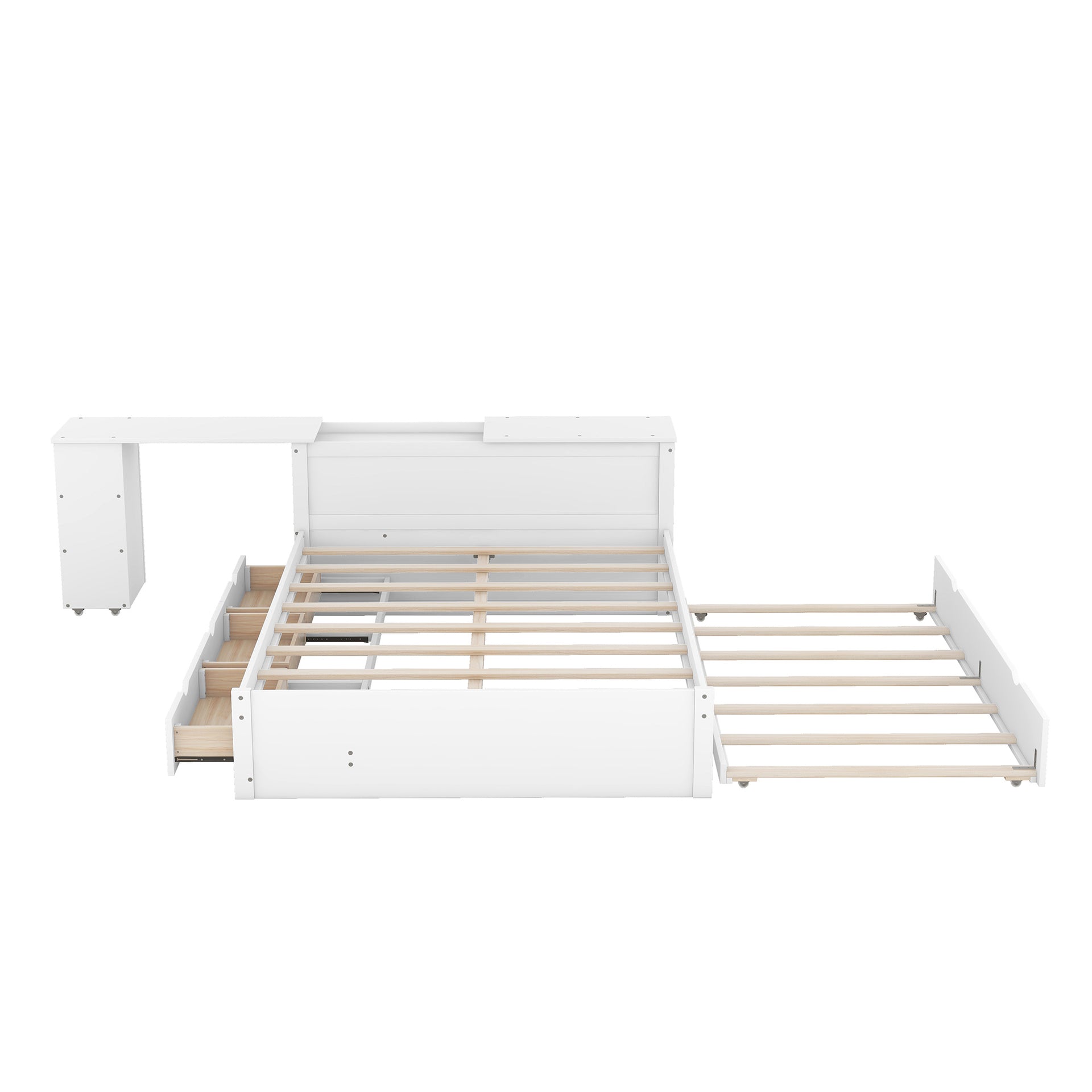 Full Size Platform Bed With a Rolling Shelf