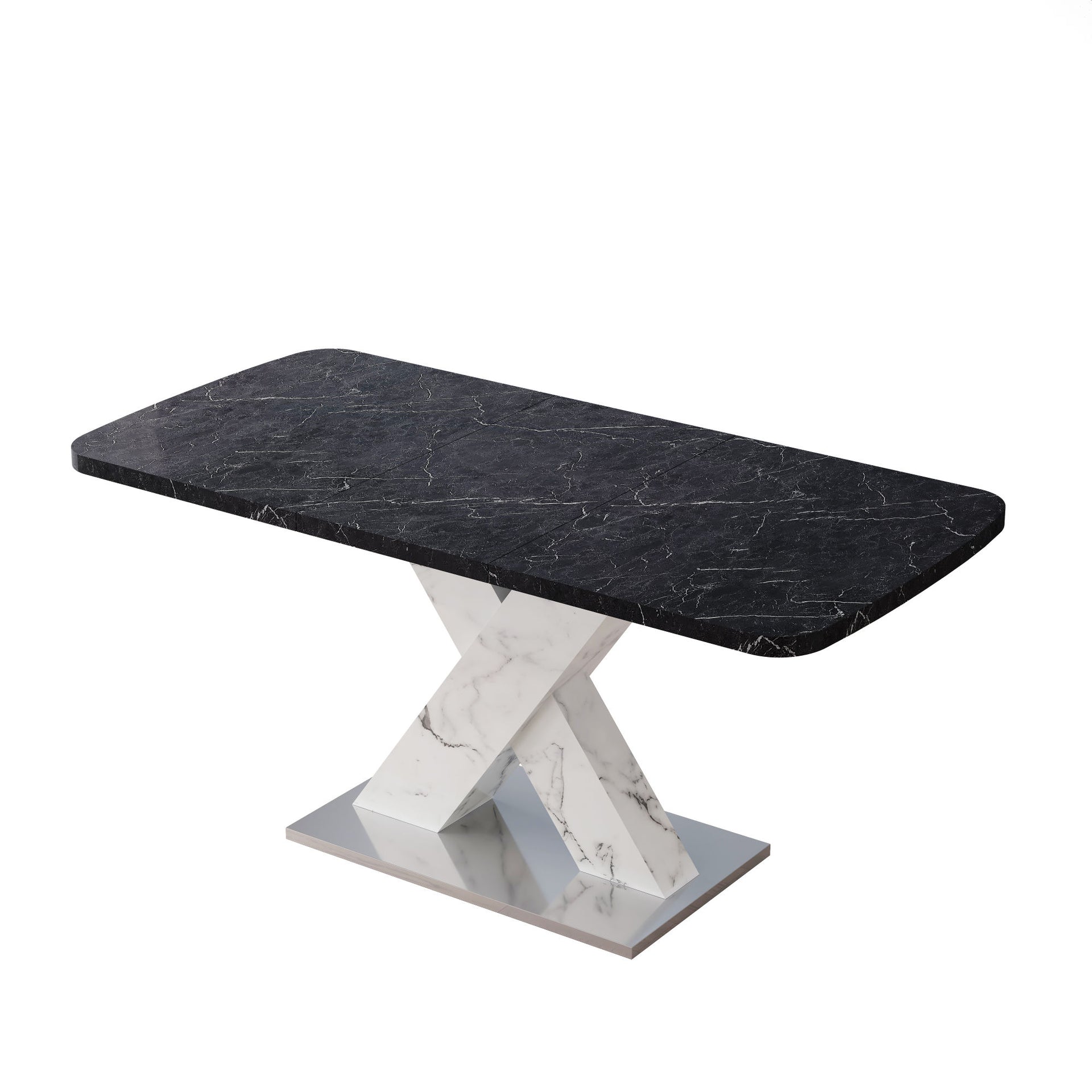 Modern Marble Effect Extendable Dining Table in Black