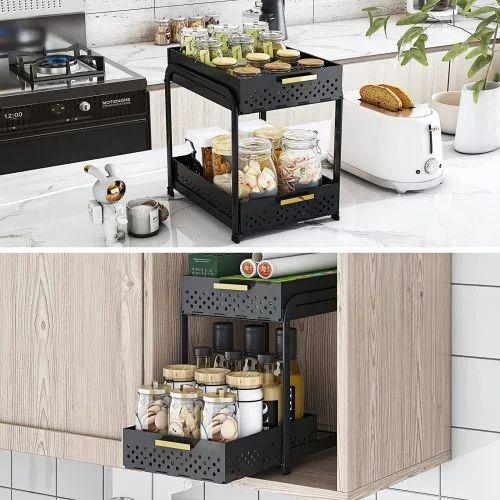 Sliding Double Basket Storage Shelf