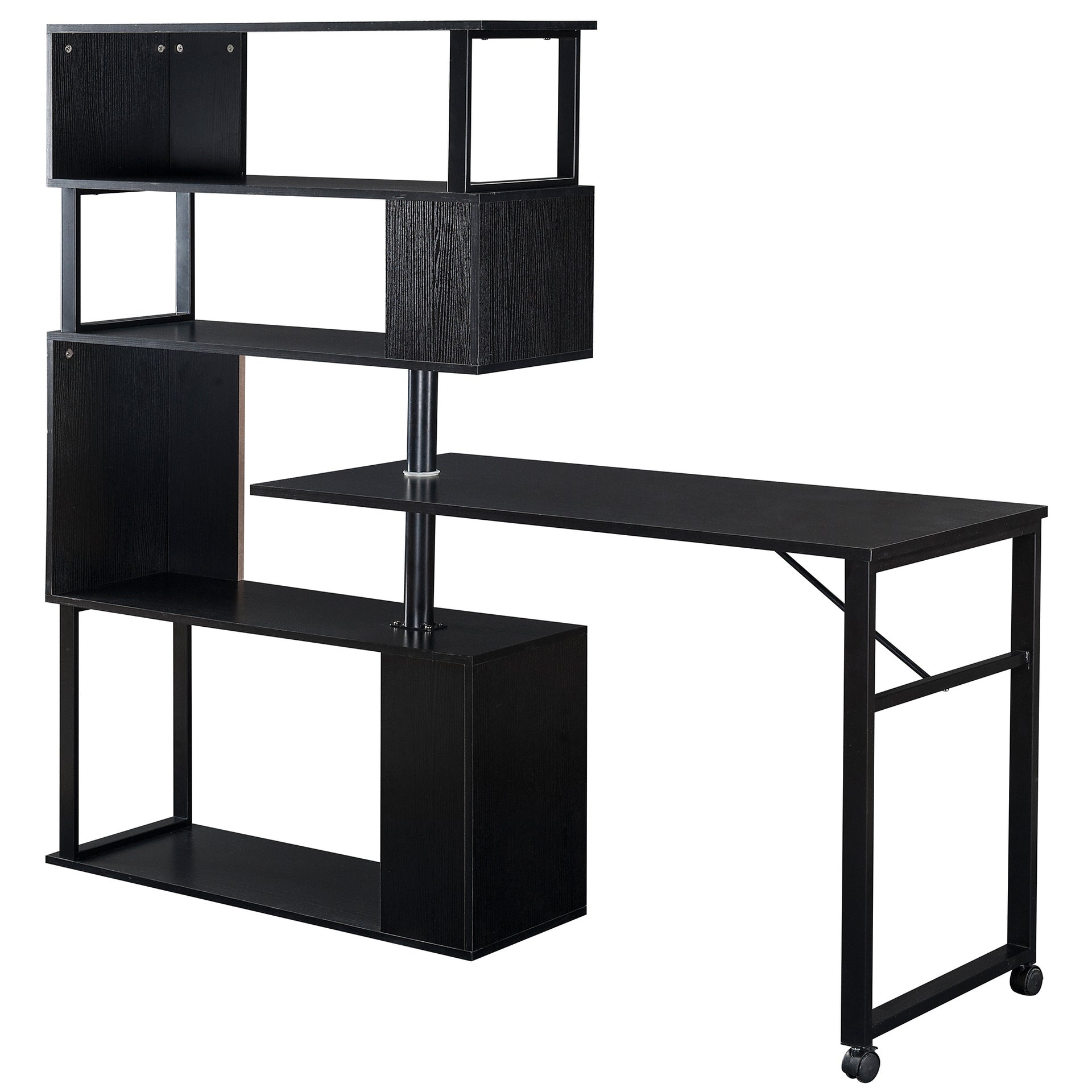 Home Office Rotating Computer Desk with 5-Tier Bookshelf