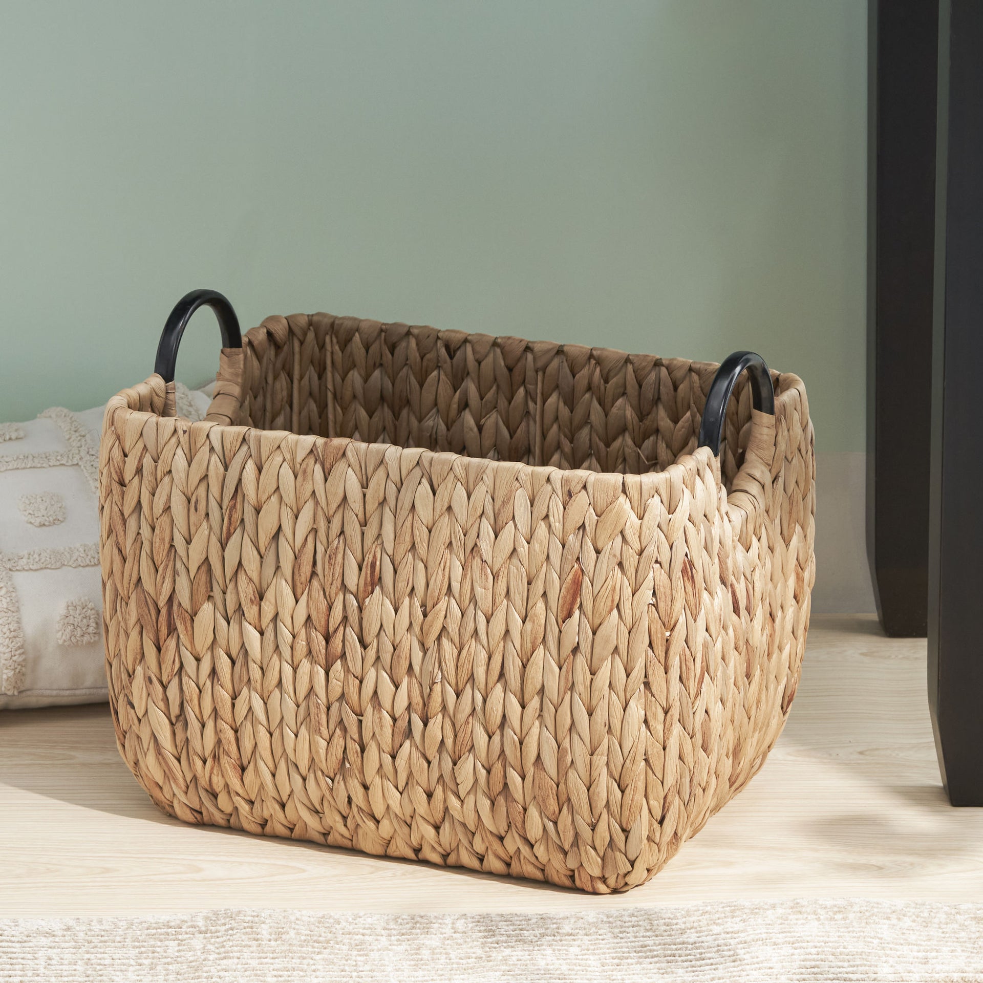 Rectangular Woven Wicker Basket with Handles