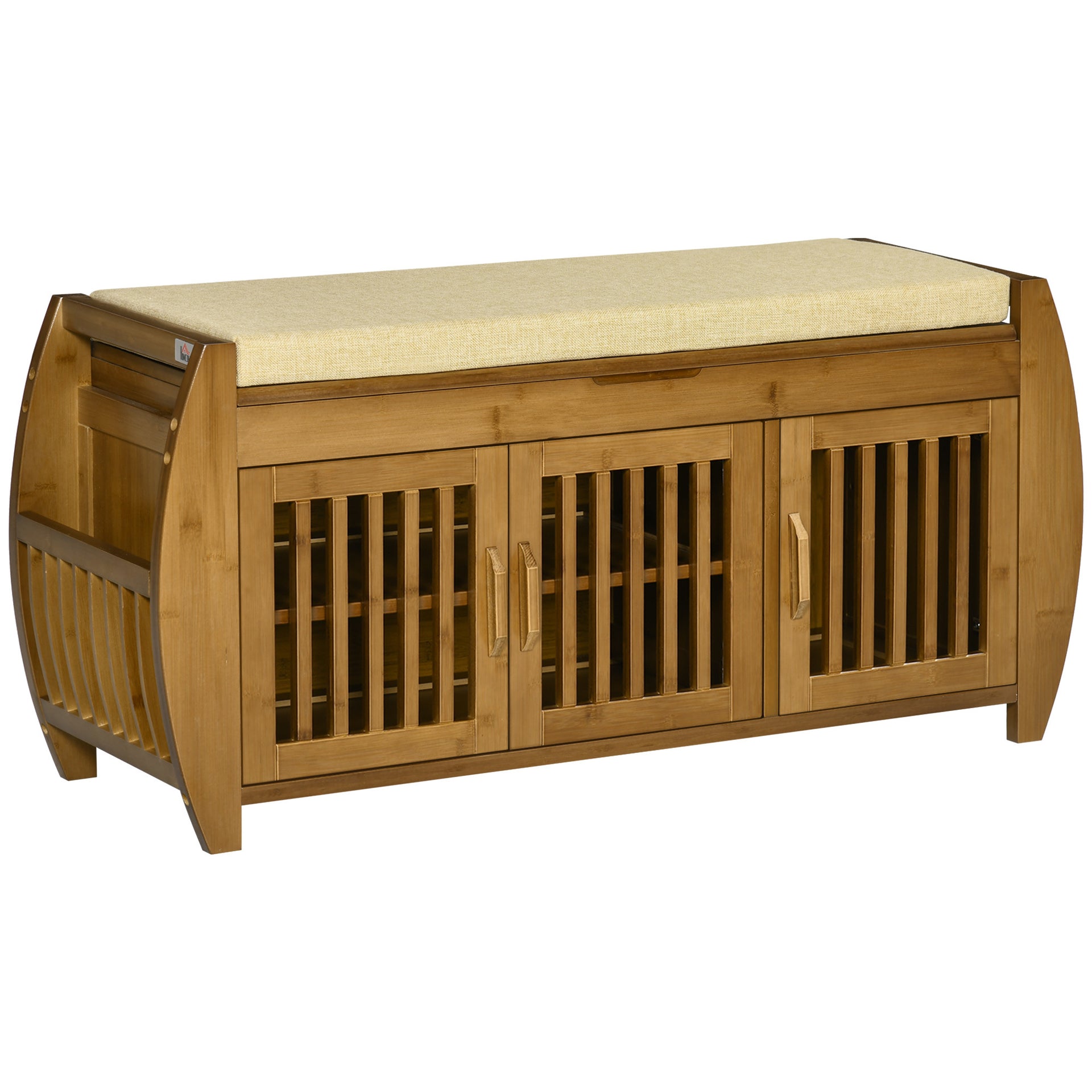 Bamboo Shoe Bench with Storage Cabinets