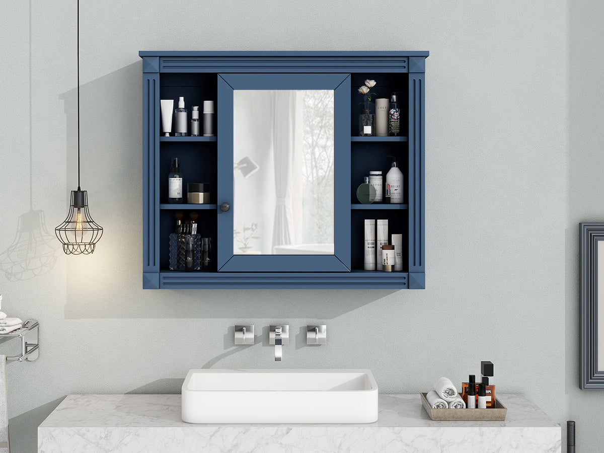 Royal Blue Wall Mounted Bathroom Storage Cabinet with Mirror