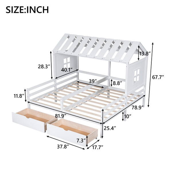 Twin Size House Platform Beds with Two Drawers