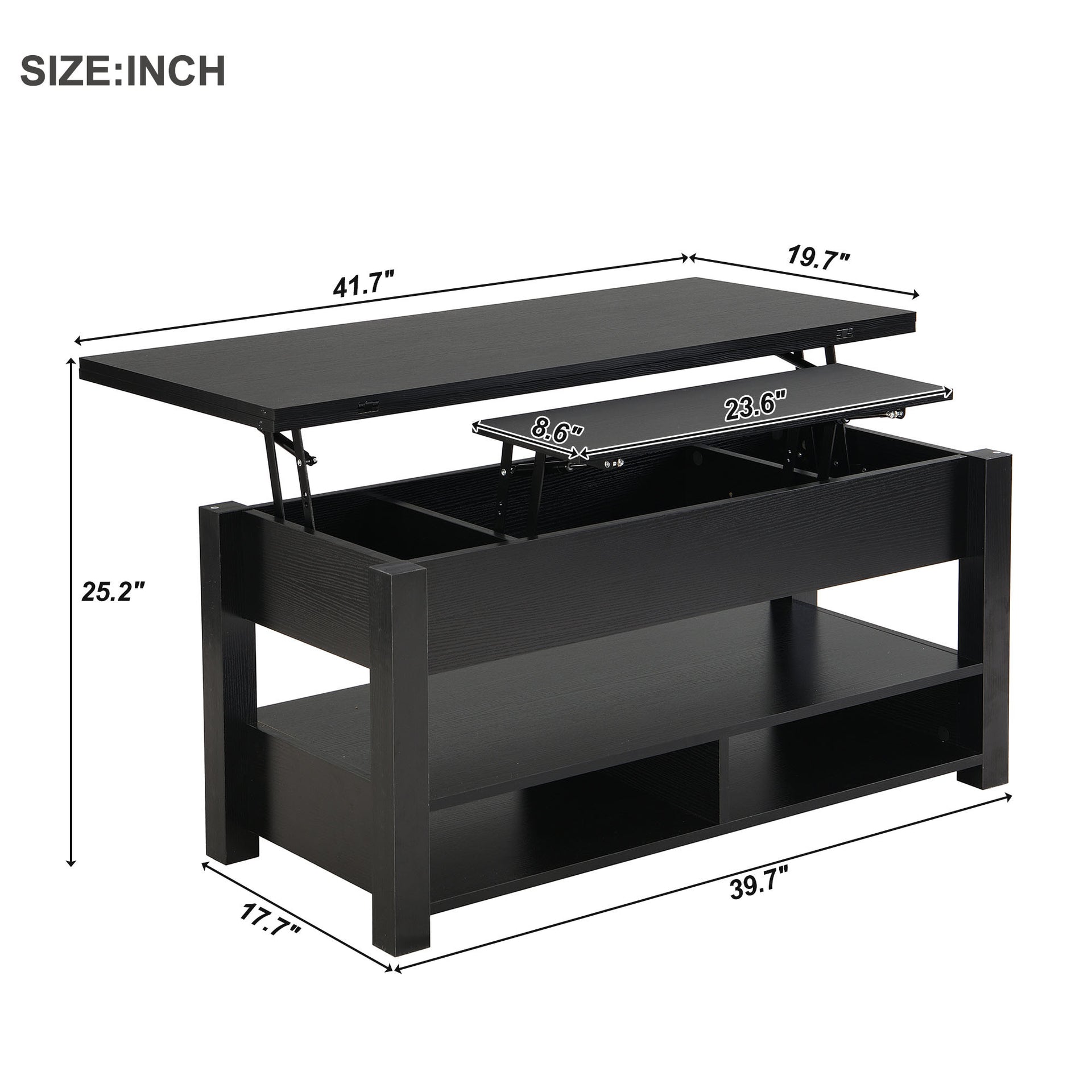 Modern Multi-Functional Lift Top Coffee Dining Table, Black