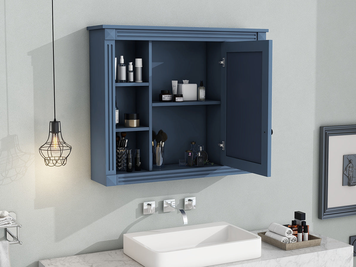 Royal Blue Wall Mounted Bathroom Storage Cabinet with Mirror