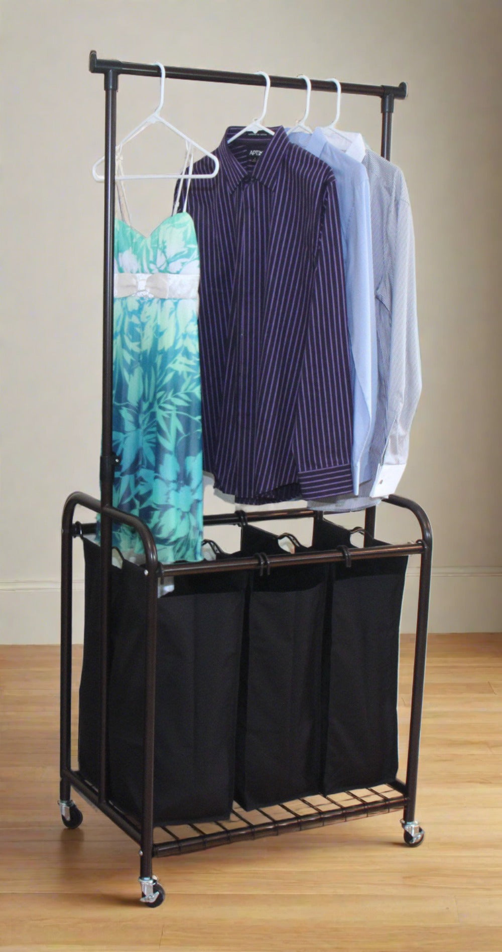 3 Removable Laundry Bags with Adjustable Hanging Bar