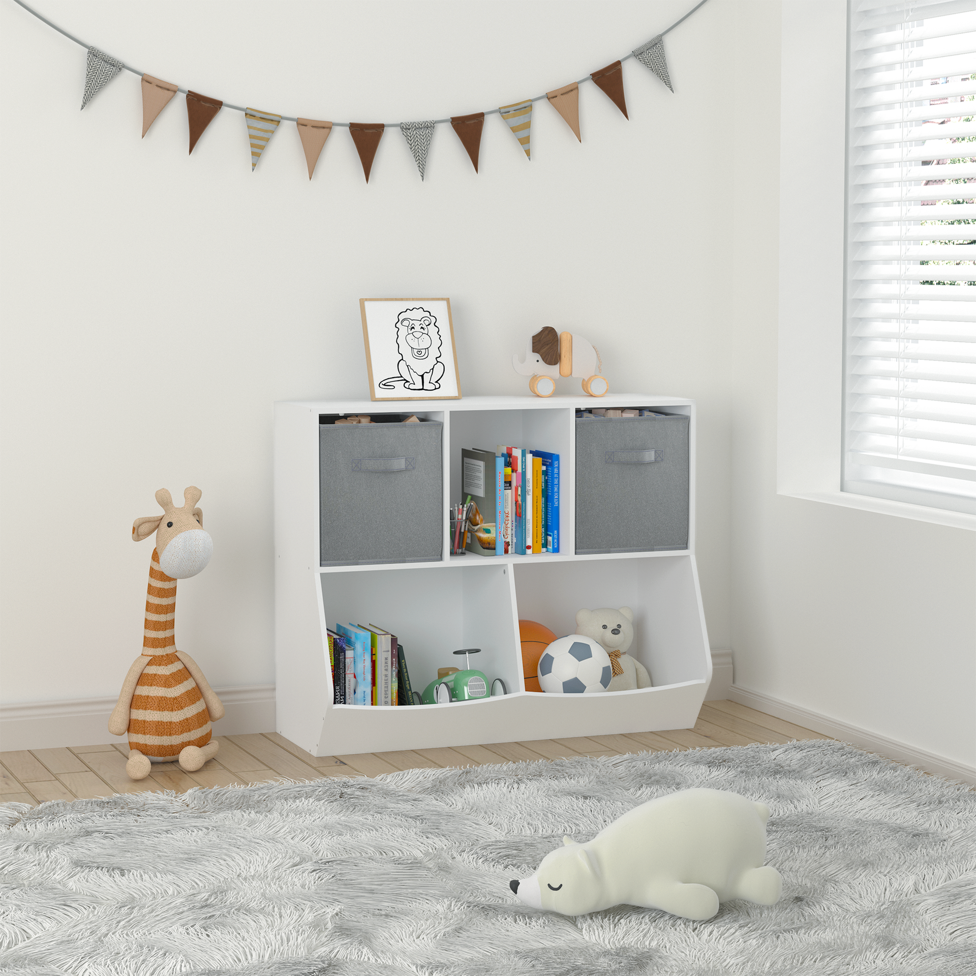 Children's Toy Storage Bookcase with Fabric Drawers