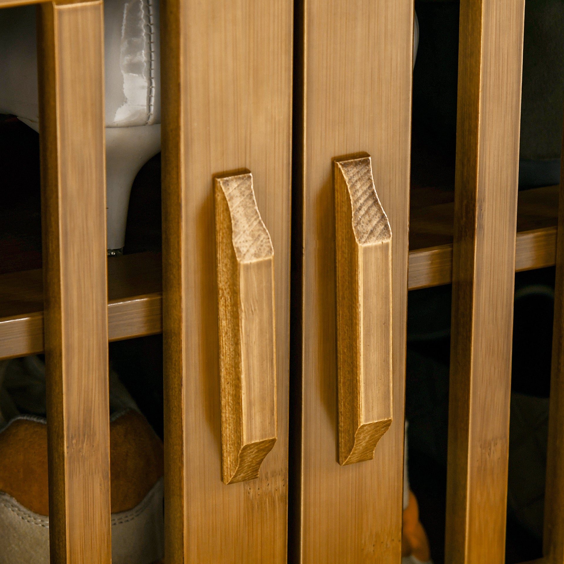 Bamboo Shoe Bench with Storage Cabinets